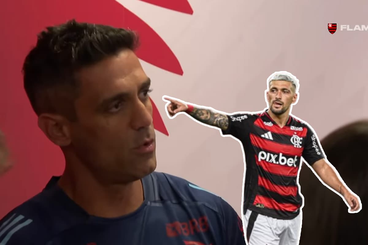 Montagem com Diogo Linhares, preparador físico do Flamengo, e Arrascaeta