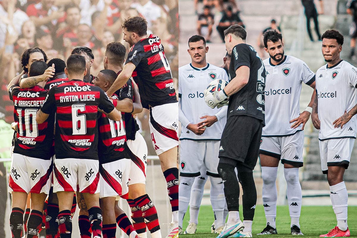 Montagem com elencos de Flamengo e Botafogo-PB lado a lado