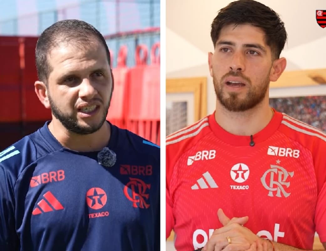 Fabinho, preparador, e Rossi, goleiro do Flamengo