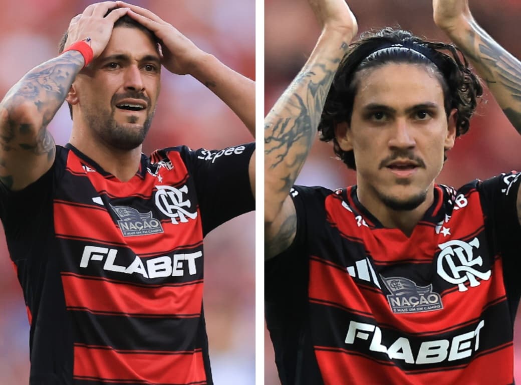 Montagem com Pedro e Arrascaeta pelo Flamengo
