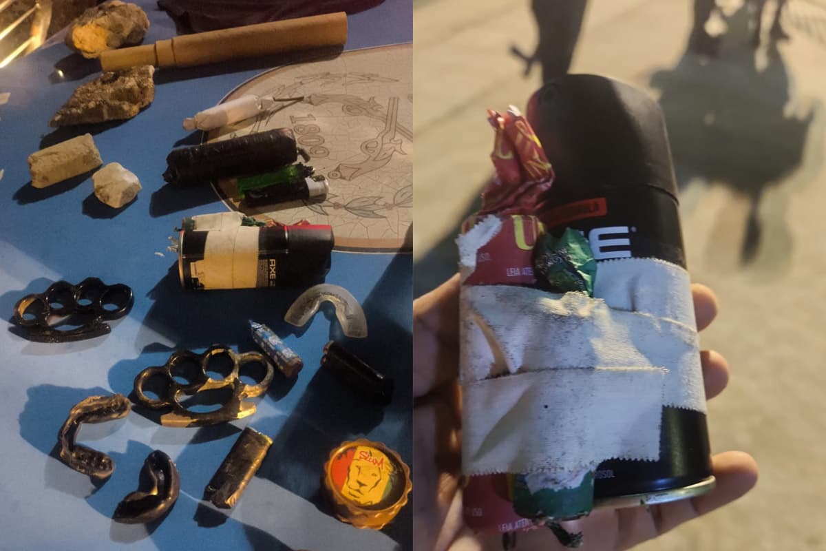 Artefatos apreendidos pela PM após conflito com torcedores do Botafogo