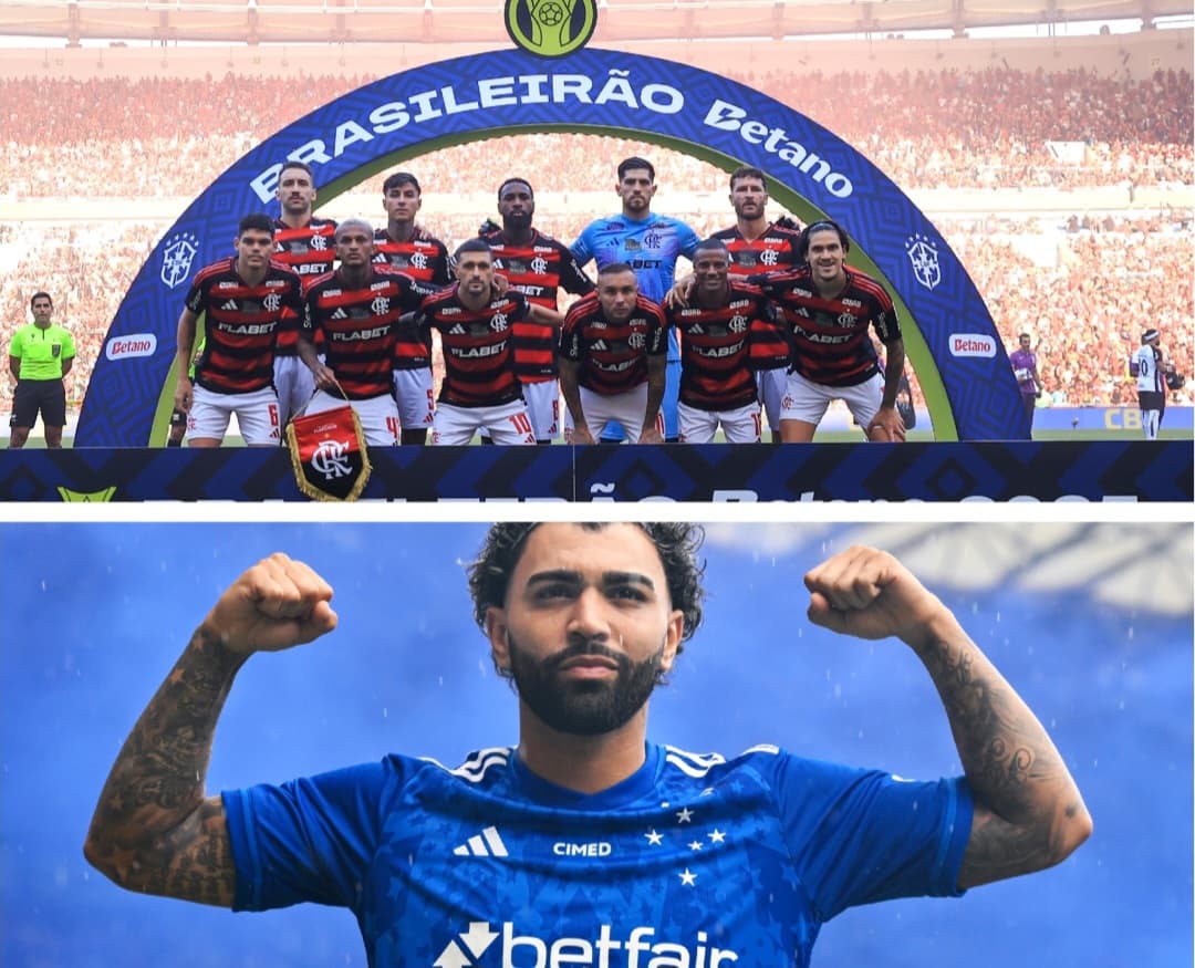 Time do Flamengo perfilado acima; Gabigol, pelo Cruzeiro, abaixo