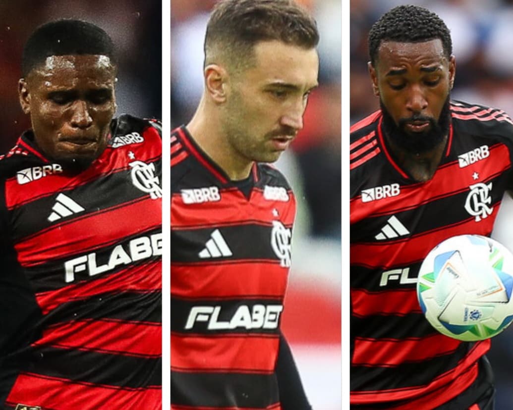 Montagem de Evertton Araújo, Léo Ortiz e Gerson pelo Flamengo