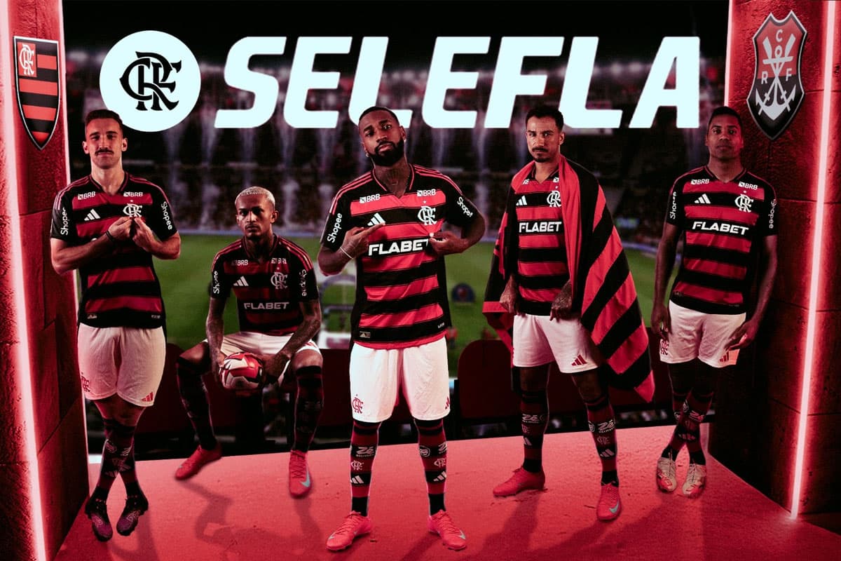Montagem com Léo Ortiz, Wesley, Gerson, Danilo e Alex Sandro. Acima, os dizeres "SeleFla"