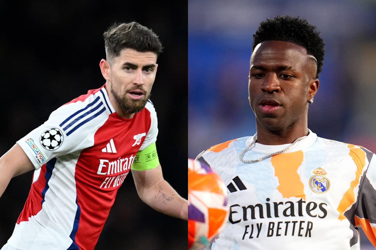 Montagem com as fotos de Jorginho, do Arsenal, e Vini Jr, do Real Madrid