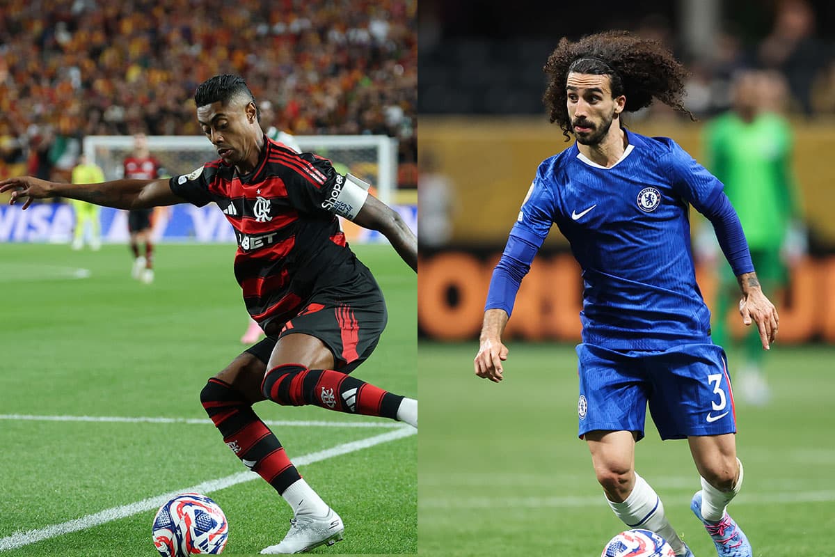 Montagem com os jogadores Bruno Henrique e Marc Cucurella