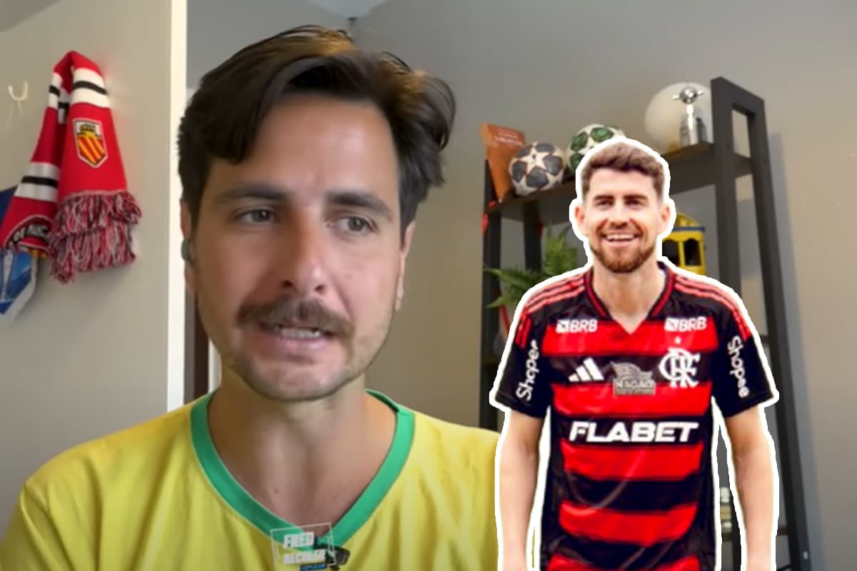 Montagem com o jornalista Fred Caldeira e Jorginho, do Flamengo