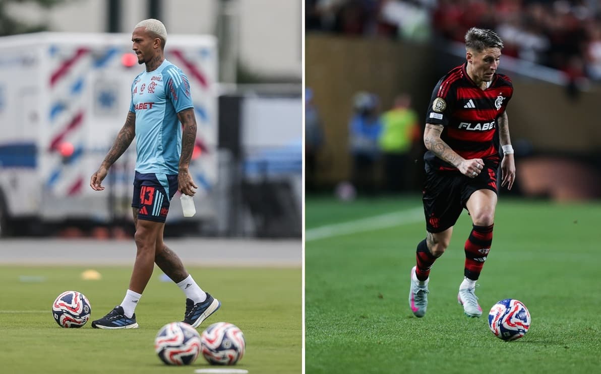 Montagem mostra Wesley de um lado, com uniforme de treino, e Varela de outro, em ação contra o Espérance