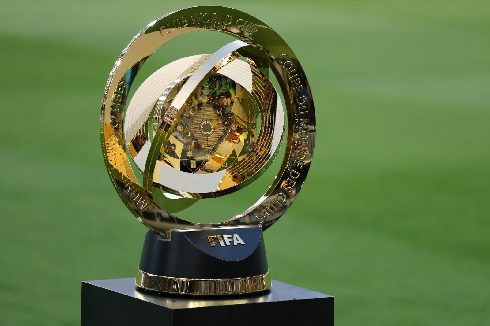 The trophy is displayed prior to the FIFA Club World Cup 2025 Play-In match between Los Angeles Football Club and Club America at BMO Stadium on May 31, 2025 in Los Angeles, California.