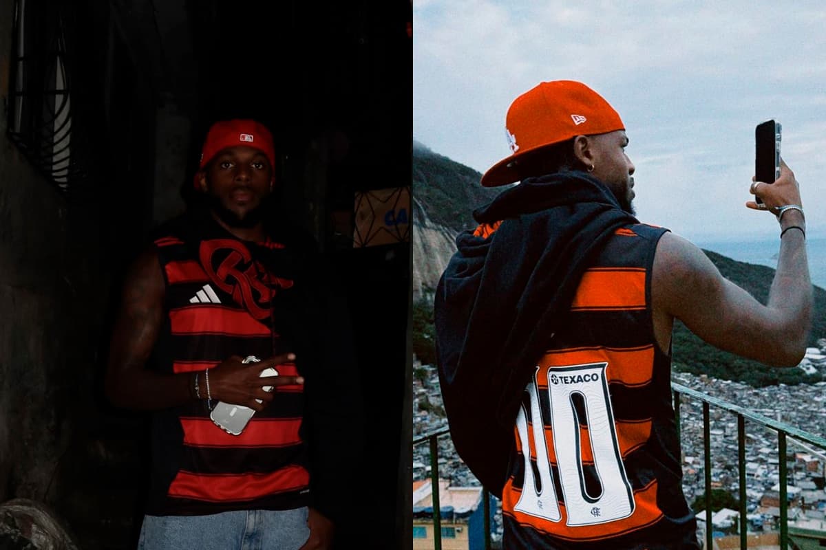 Nuno Tavares com a camisa do Flamengo na Rocinha