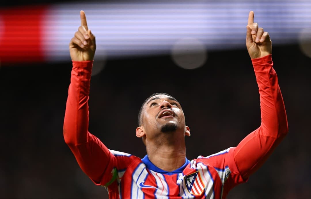 Samuel Lino comemora gol pelo Atlético de Madrid