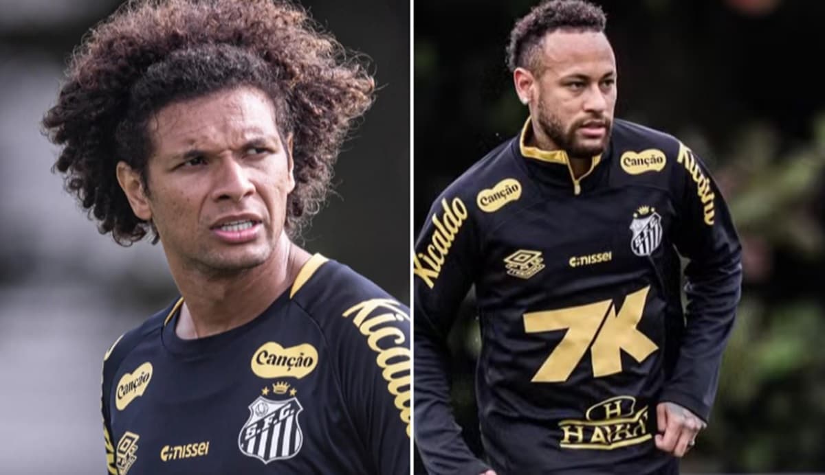 willian arão e neymar em treino do santos