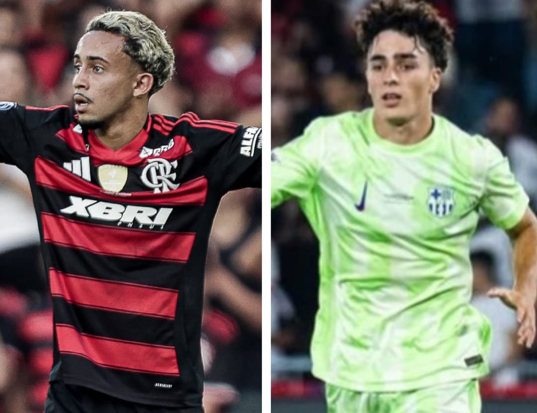 Matheus Gonçalves pelo Flamengo e Virgili comemora gol pelo Barcelona no Maracanã