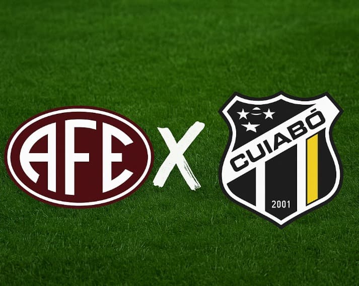 Arte digital com fundo de gramado verde, exibindo à esquerda o escudo da Ferroviária (oval grená com as letras 'AFE' em branco) e à direita o escudo do Grêmio Novorizontino (escudo em preto, branco e amarelo, com listras e o nome do clube). No centro, um