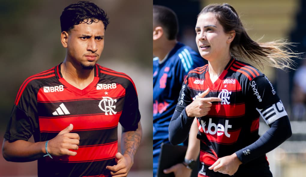 Atacante do sub-17 (esquerda) e Djeni (direita) em jogos do Flamengo sub-17 e feminino