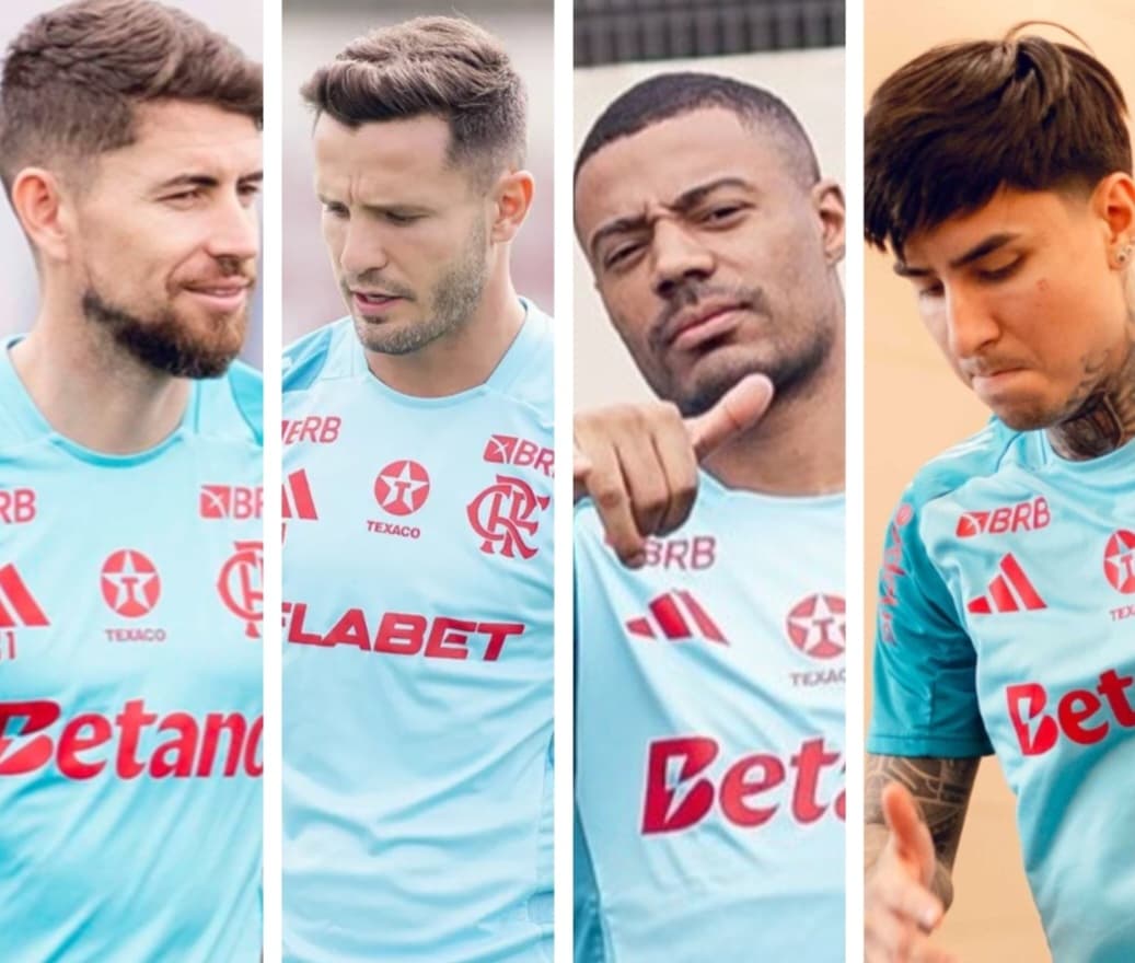 Jorginho, Saúl, De la Cruz e Pulgar em treino do Flamengo