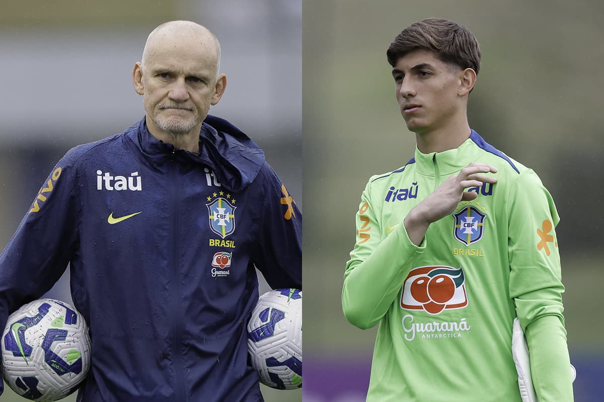 Montagem com Taffarel durante treino da Seleção Brasileira, com duas bolas, ao lado de Léo Nanneti durante treinamento pela Seleção Brasileira