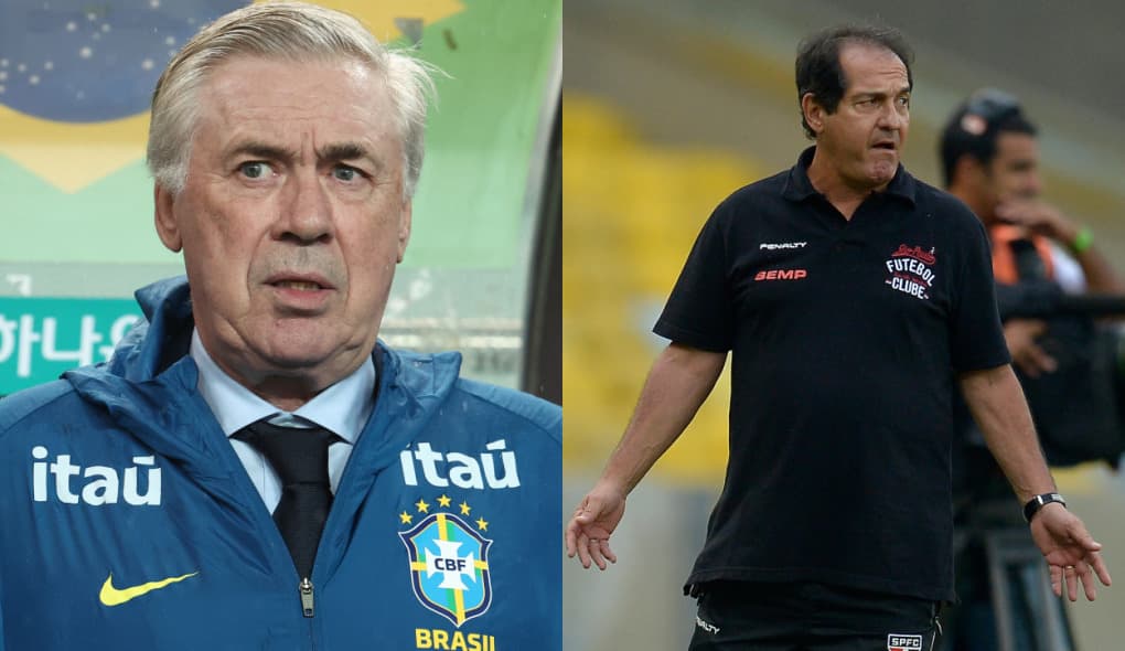 Ancelotti, técnico da Seleção Brasileira e Muricy Ramalho, técnico do São Paulo em jogo contra o Flamengo, no Maracanã