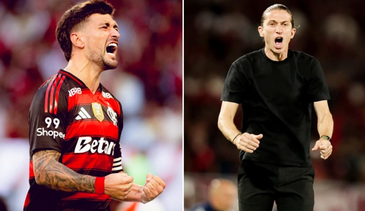 Arrascaeta comemora gol e Filipe Luís cobra arbitragem em jogo do Flamengo
