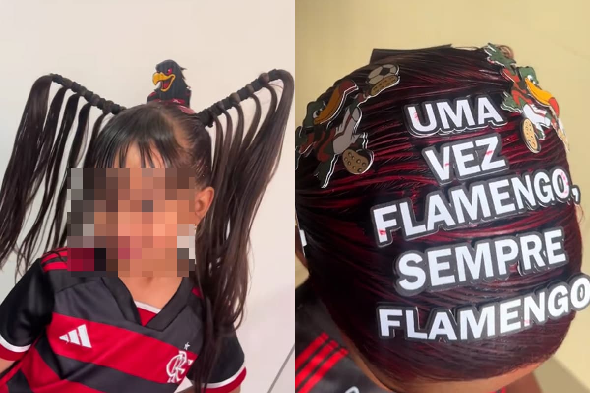Montagem com dois penteados do Flamengo para o Dia do Cabelo Maluco