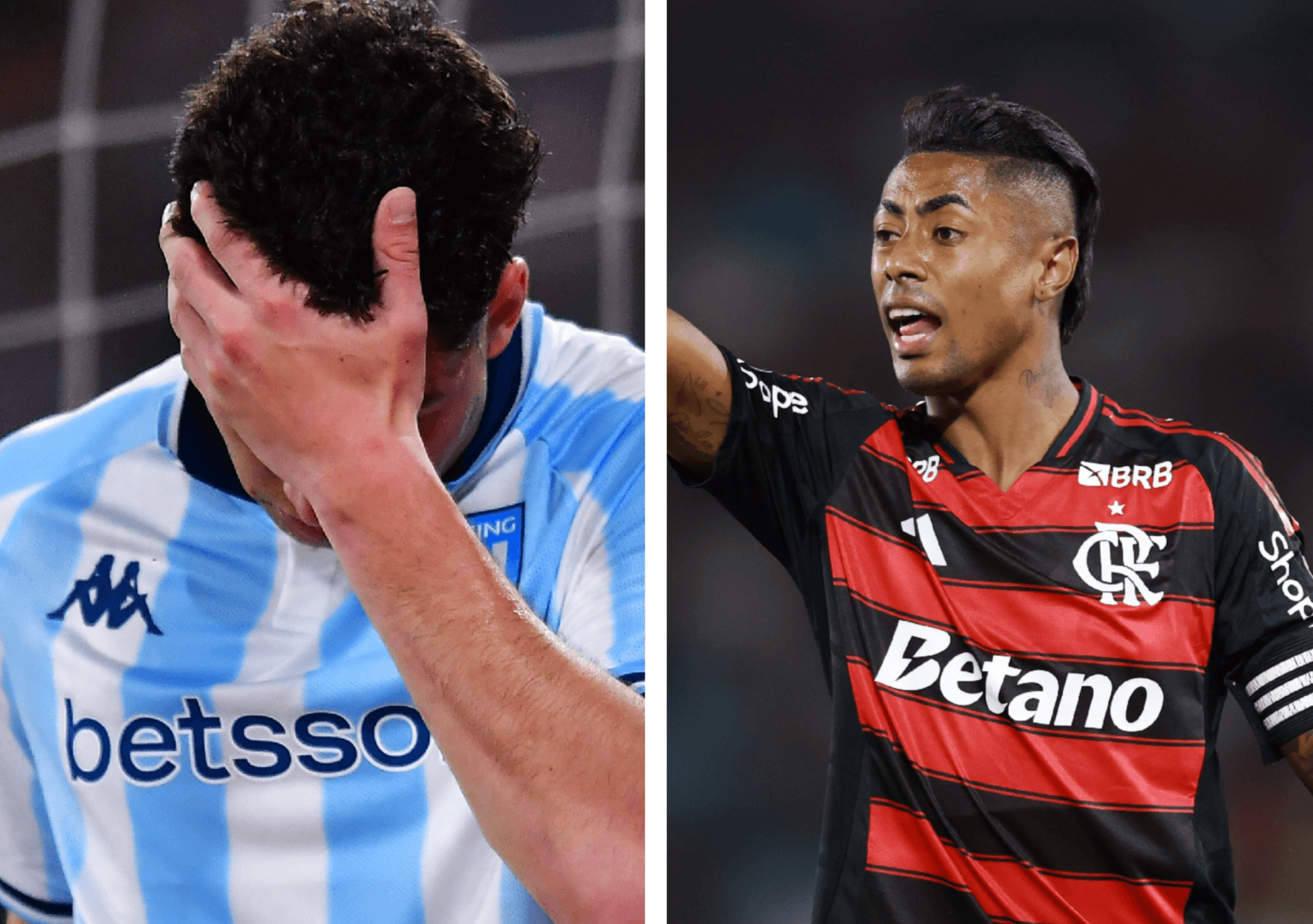 Bruno Henrique em montagem de Flamengo x Racing