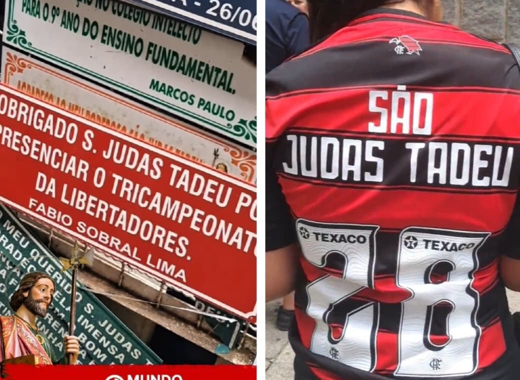 Placa de torcedor e camisa do Flamengo em homenagem a São Judas Tadeu