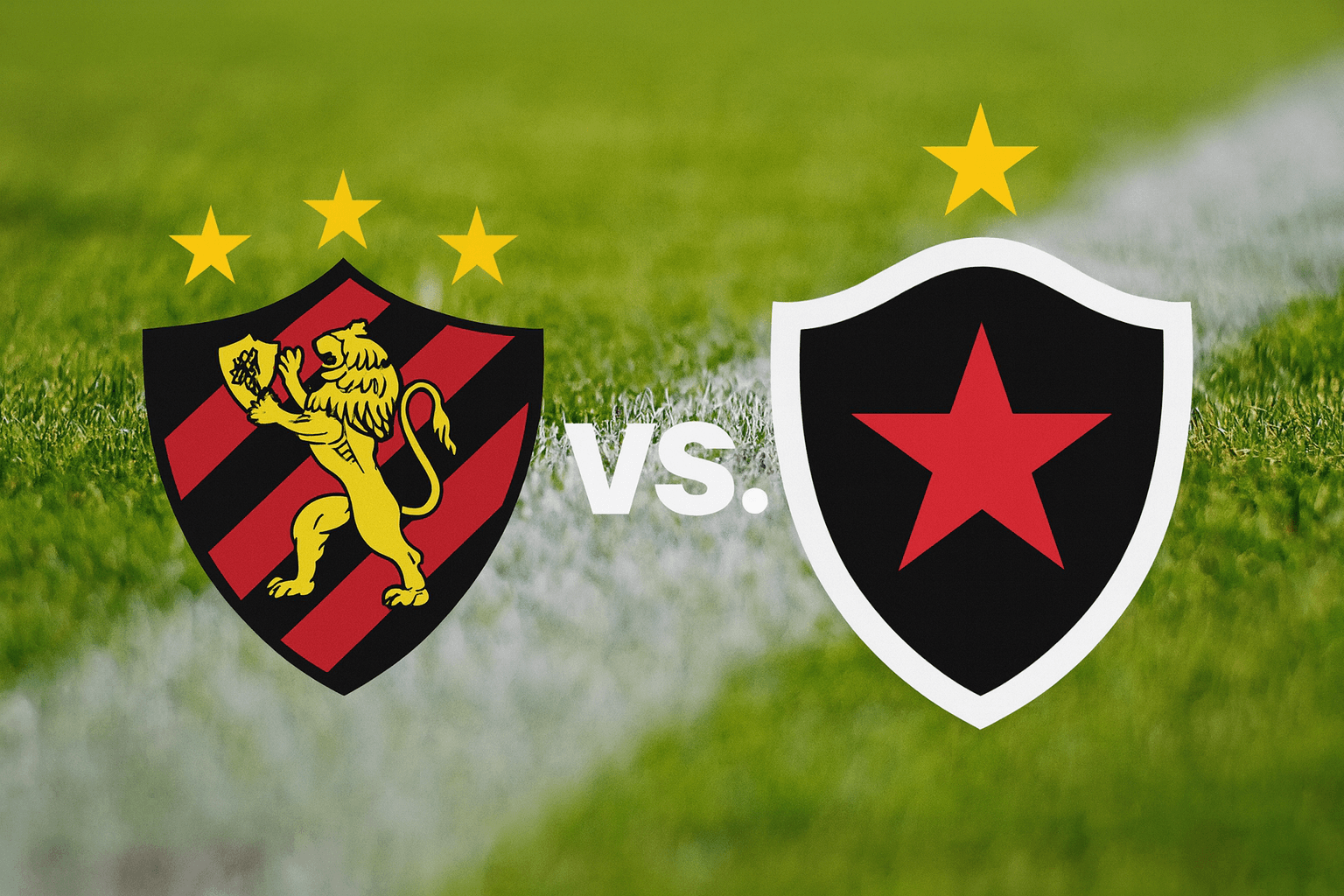 Escudos de Sport Recife e Botafogo-PB lado a lado com fundo de campo de futebol para matéria de onde assistir ao duelo pela Copa Maria Bonita Betnacional 2025