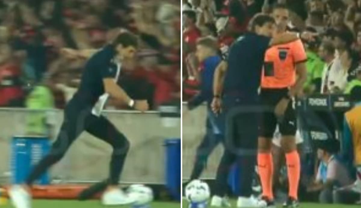 Reação do técnico do Racing em gol do Flamengo no Maracanã