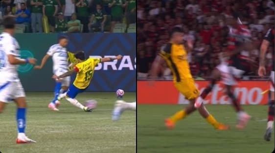 Entrada de Gustavo Gomez, jogador do Palmeiras, que não resultou em expulsão/falta de Evertton Araujo em Flamengo x Sport, no qual o volante rubro-negro tomou o vermelho