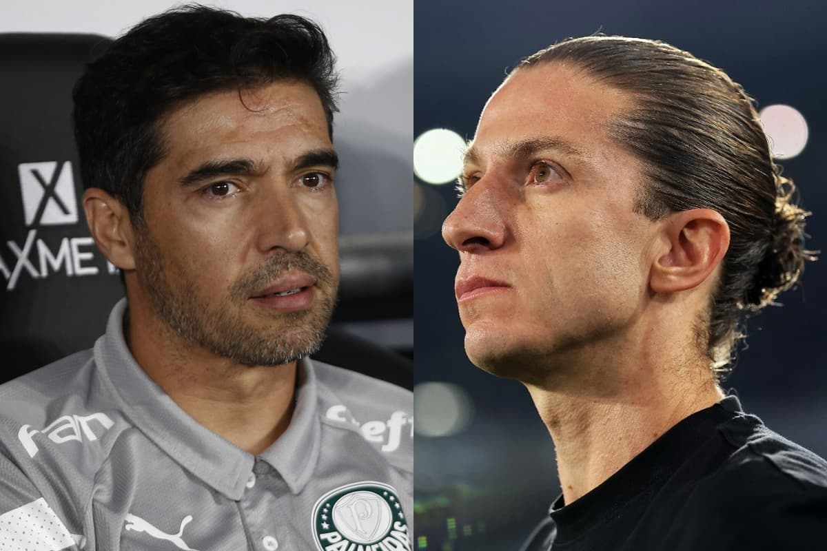 Montagem com Abel Ferreira, técnico do Palmeiras, e Filipe Luís, técnico do Flamengo