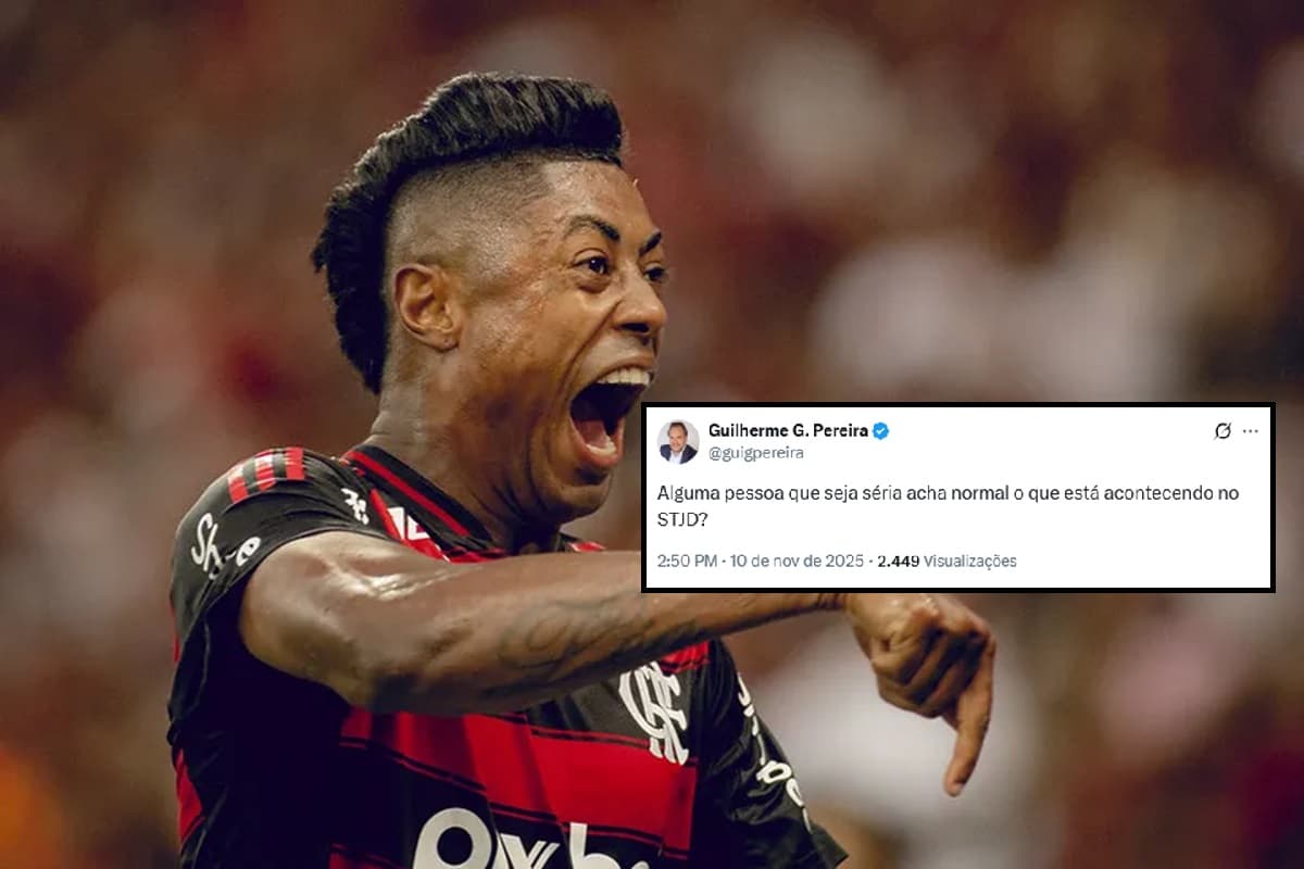 Bruno Henrique, do Flamengo, comemora gol; print de advogado