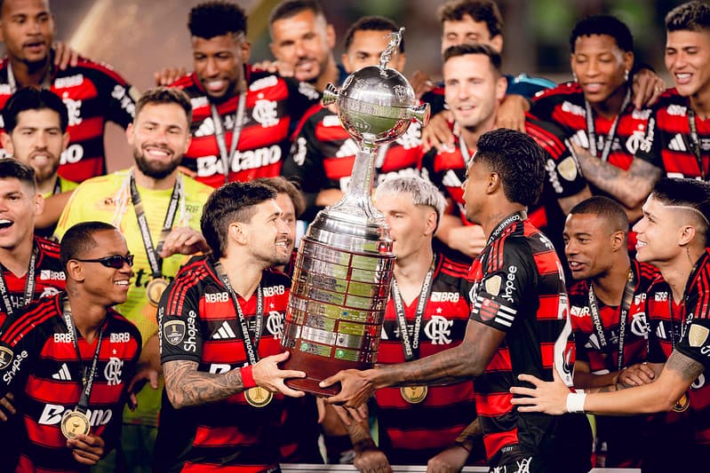 Jogadores do Flamengo erguem a taça da Libertadores