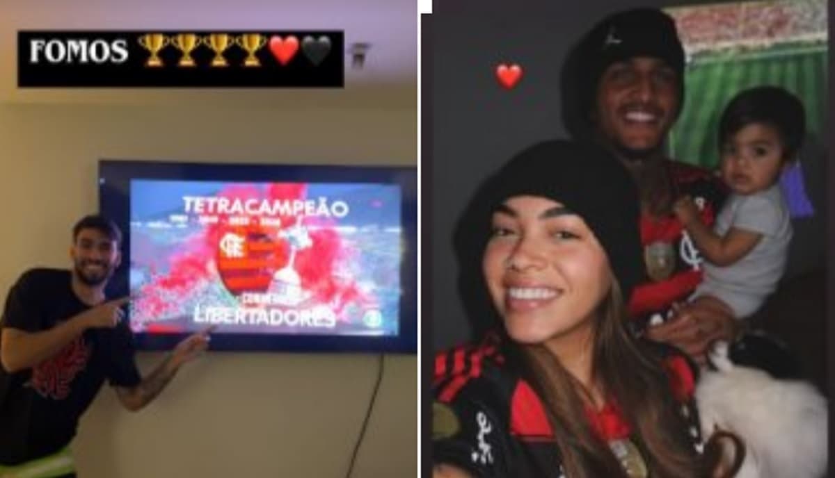 Lucas Paquetá e Wesley com fotos com a camisa do Flamengo