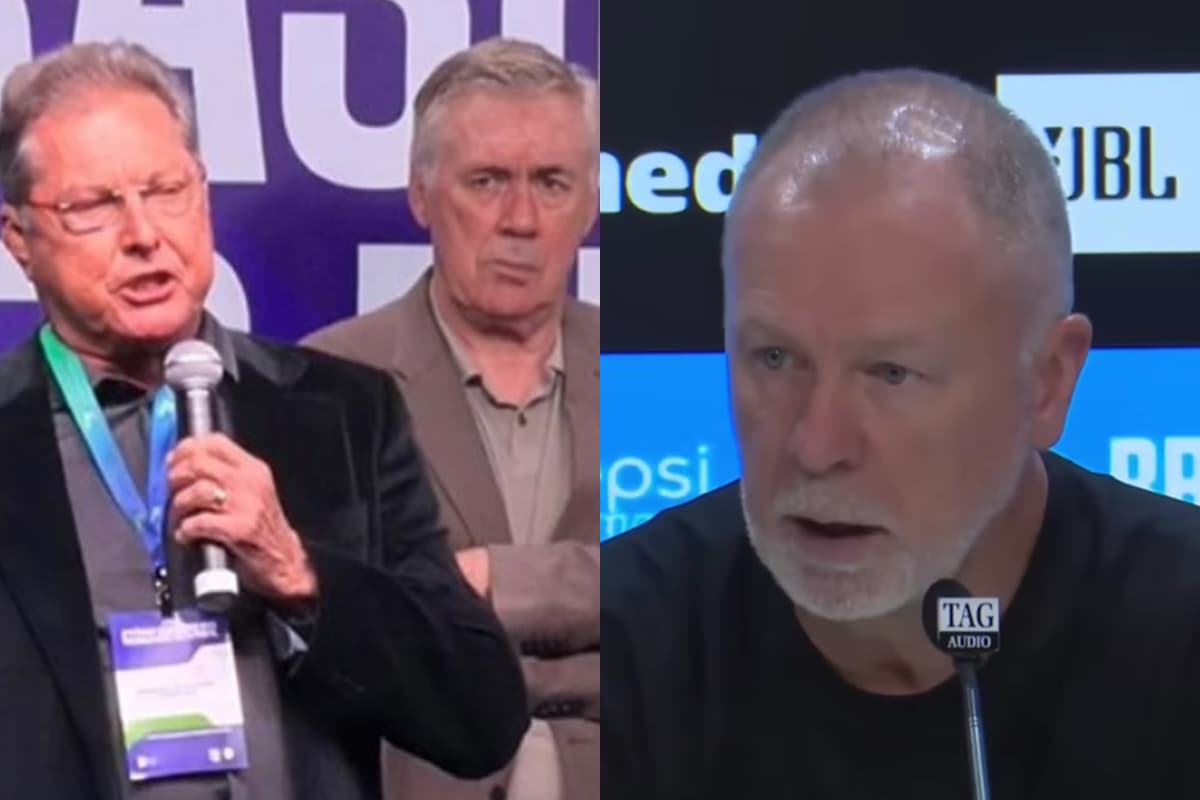 Montagem da esquerda pra direita: Oswaldo de Oliveira durante Fórum Brasileiro dos Treinadores de Futebol com Ancelotti ao fundo e Mano Menezes durante coletiva pelo Grêmio