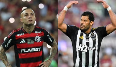 Cebolinha (esquerda) olha para cima; Hulk (direita) chama torcida do Atlético-MG