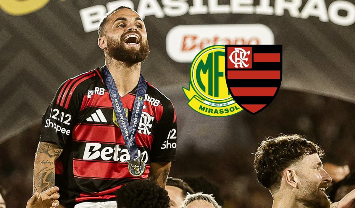 Michael em título do Flamengo; escudos de Mirassol e Flamengo