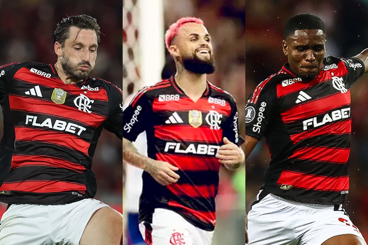 Matías Viña, Michael e Evertton Araújo em campo pelo Flamengo