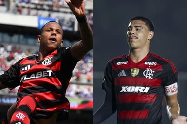 Montagem com Wallace Yan comemorando gol em Flamengo x Chelsea e Iago pelo Libertadores Sub-20