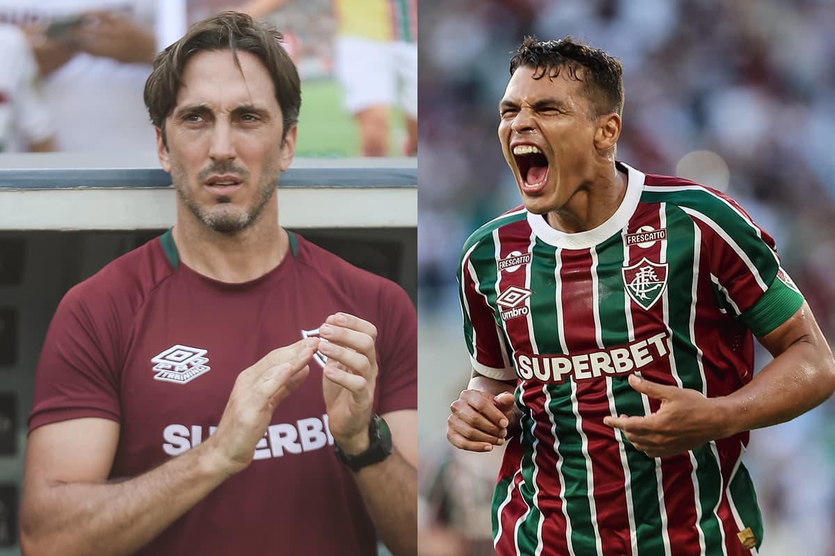 Montagem com Luis Zubeldía e Thiigo Silva durante Fluminense x Bahia