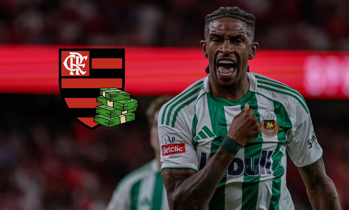André Luiz, ex-Flamengo, comemora gol pelo Rio Ave; Olympiacos quer atacante