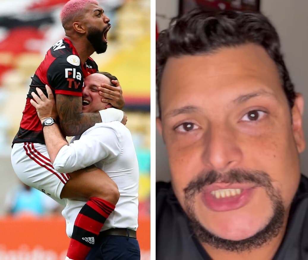 Gabigol com Rogério Ceni e assessor do Flamengo