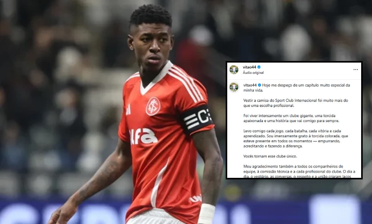 Vitão, reforço do Flamengo, se despede do Internacional