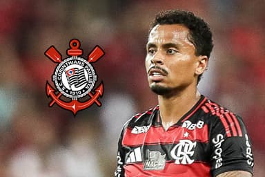 Allan durante partida do Flamengo, ao lado do escudo do Corinthians