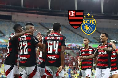 Time do Flamengo comemorando gol contra o Sampaio Corrêa no Campeonato Carioca