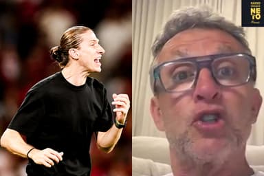Filipe Luís durante Flamengo x Internacional e Neto durante vídeo criticando o Rubro-Negro