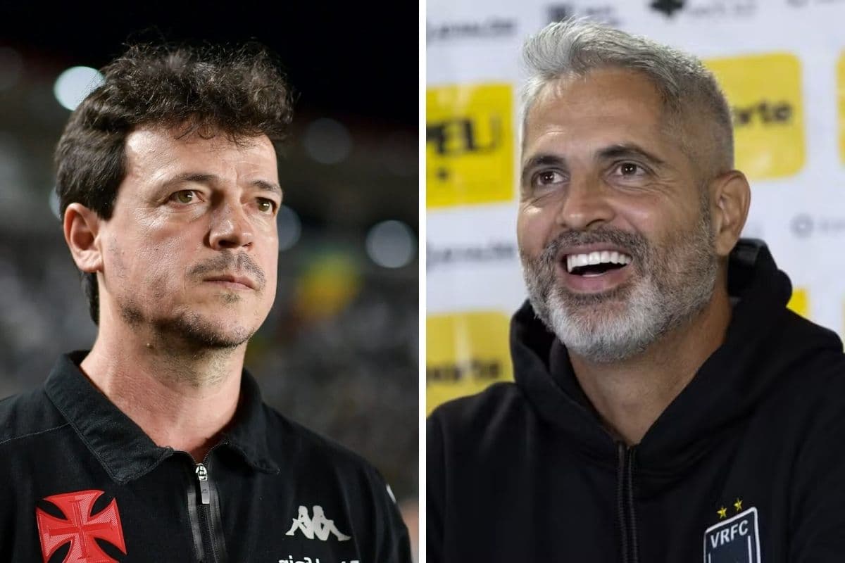 Fernando Diniz, treinador do Vasco, e Rodrigo Santana, treinador do Volta Redonda