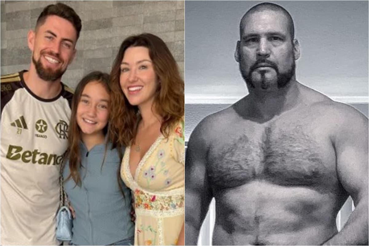 Montagem com fotos de Jorginho, esposa e enteada juntos ao lado do segurança Pascal Duvier