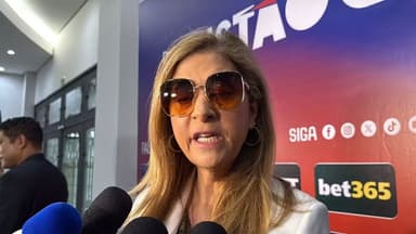 Leila Pereira concede entrevista durante evento do Paulistão