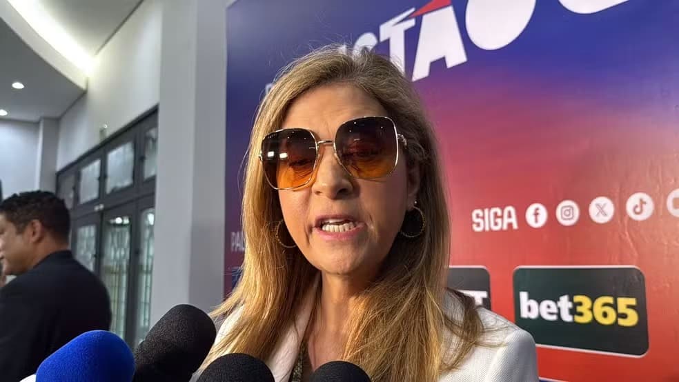 Leila Pereira concede entrevista durante evento do Paulistão