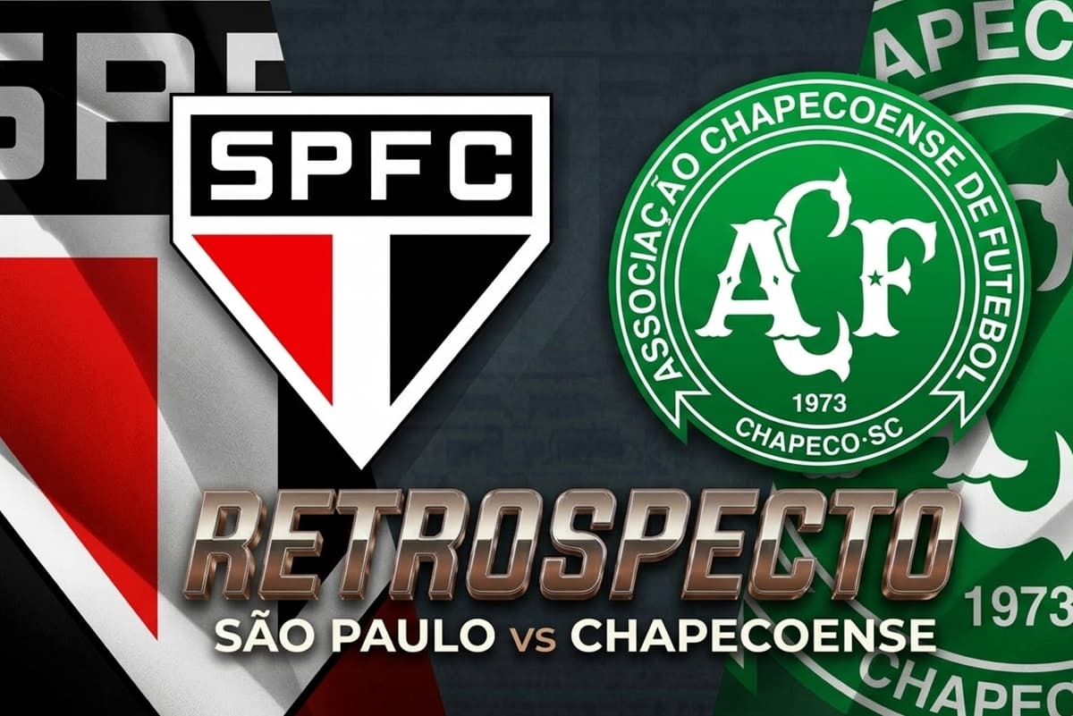 Montagem com escudos de São Paulo e Chapecoense e texto "retrospecto"